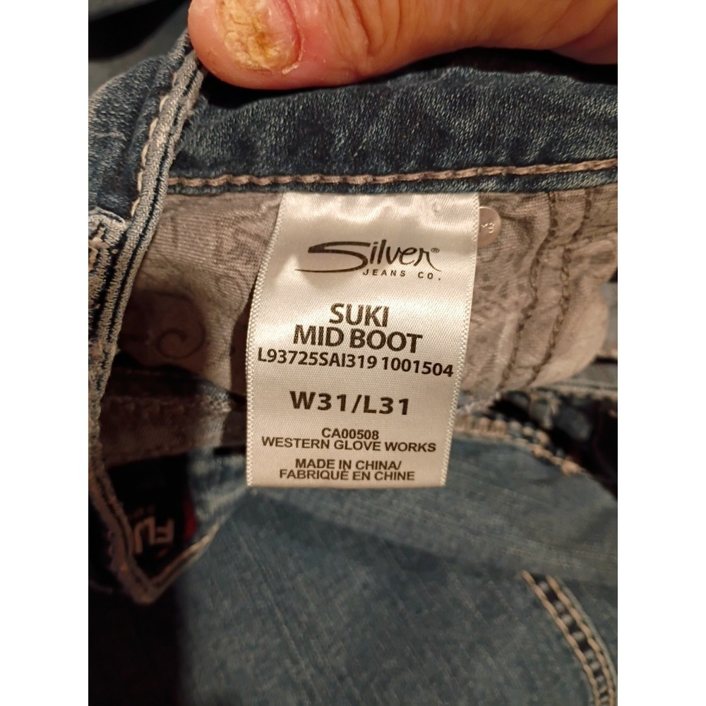 Silver Jeans Suki Womens 31x31 Blue Mid Rise Boot Stretch Fluid Denim False Flap - Picture 3 of 9